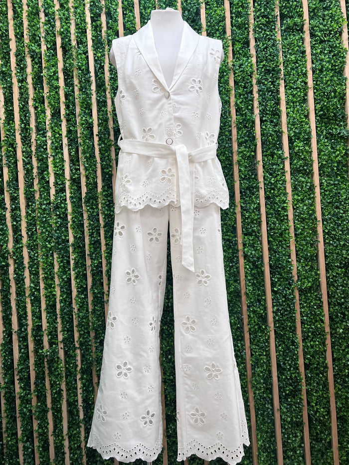 Elegant White Eyelet Long Vest