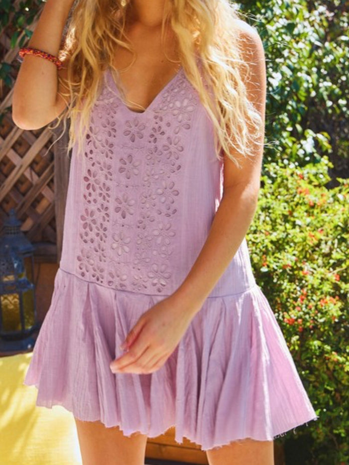 Lavender Contrast Lace Drop Waist Summer Dress