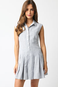 Denim Blue Striped Short Collar Dress
