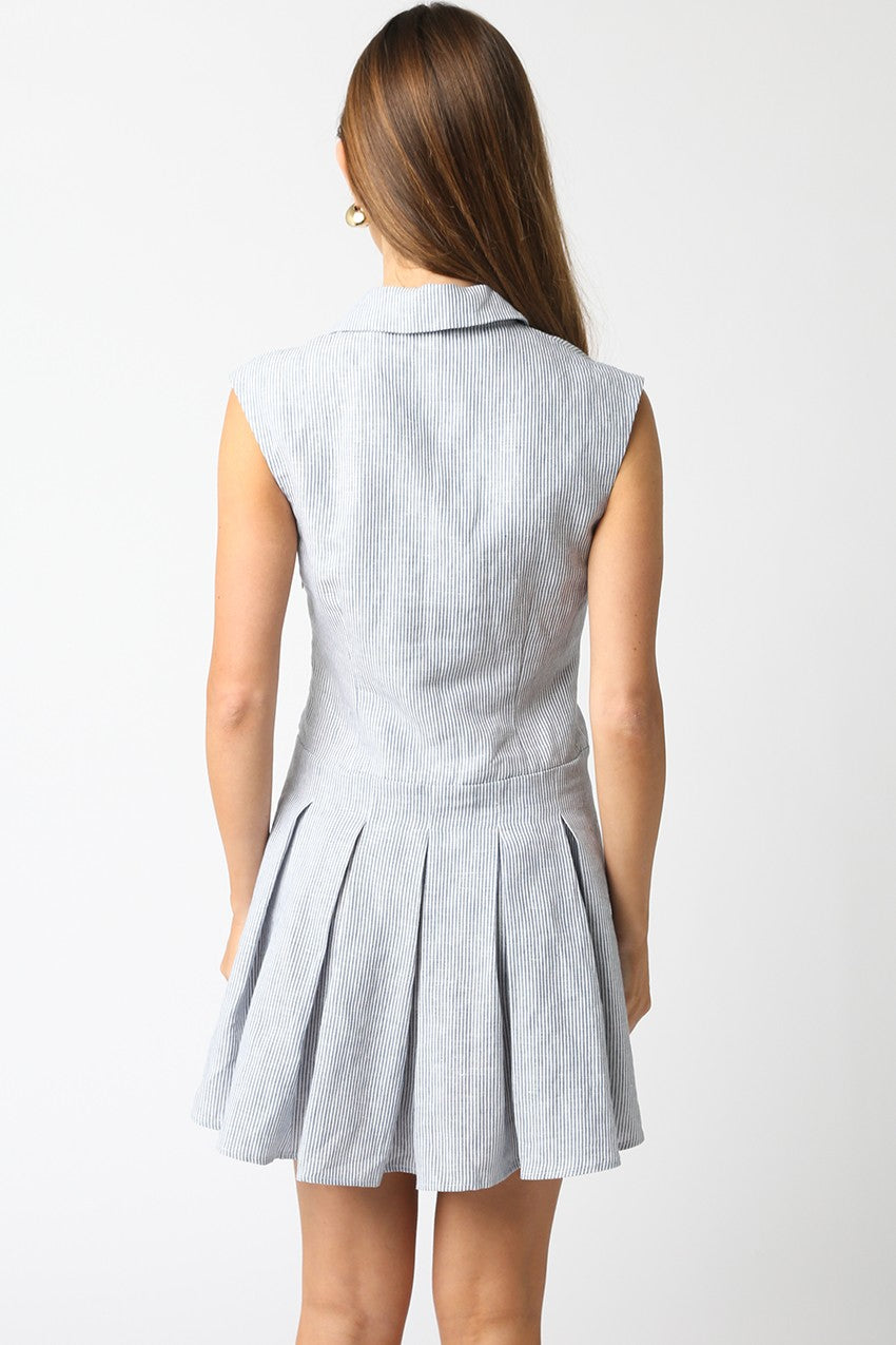 Denim Blue Striped Short Collar Dress