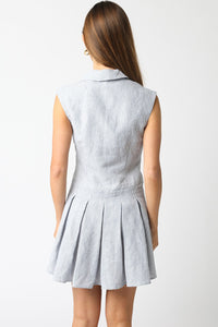 Denim Blue Striped Short Collar Dress