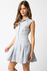 Denim Blue Striped Short Collar Dress