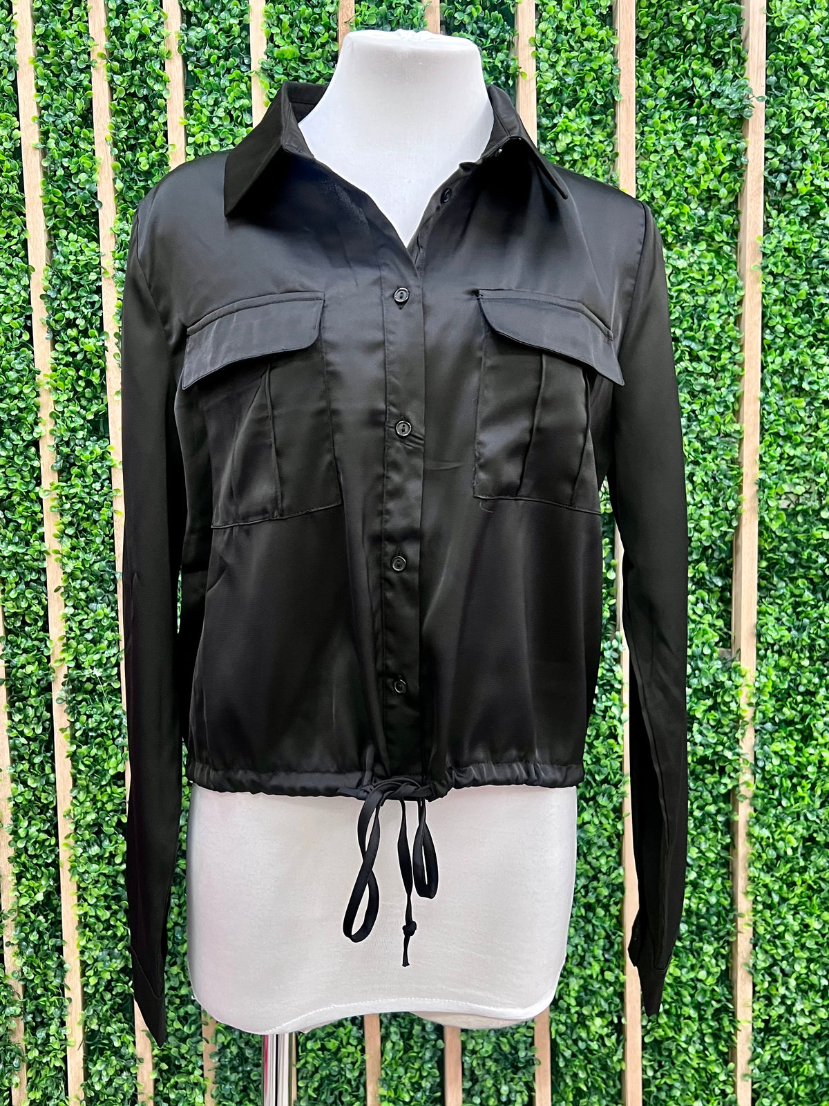 Satin Collared Button Down Blouse and Pant Set