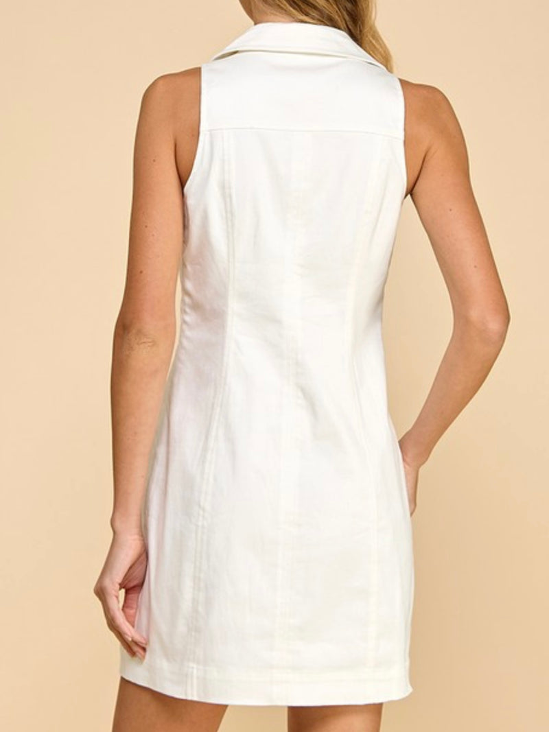 Front Bow Accent Sleeveless Collared Short Dress