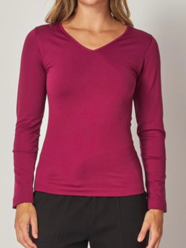 Seamless Fleece Lined V Neck Long Sleeve Top