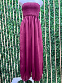 Dressy Strapless Smocked Wide-Leg Jumpsuit