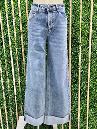 Folded Hem Wide Leg Denim