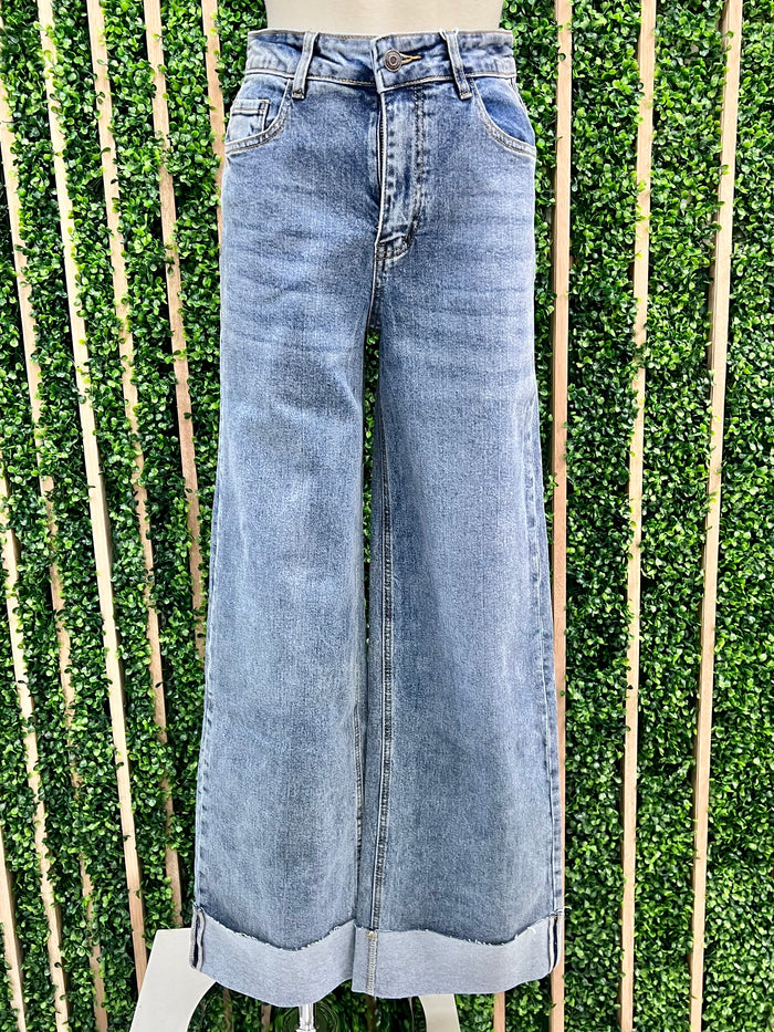 Folded Hem Wide Leg Denim
