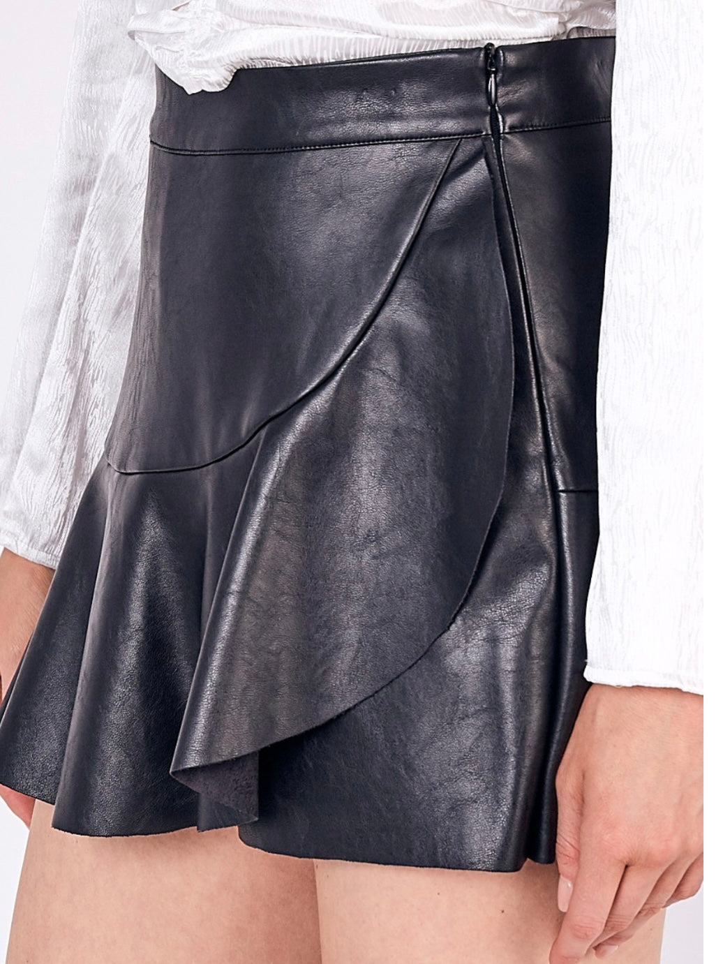 Black Pleather Ruffled Skort