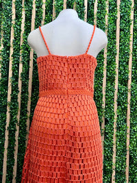 Exquisite Orange Crochet Midi Dress with Spaghetti Straps