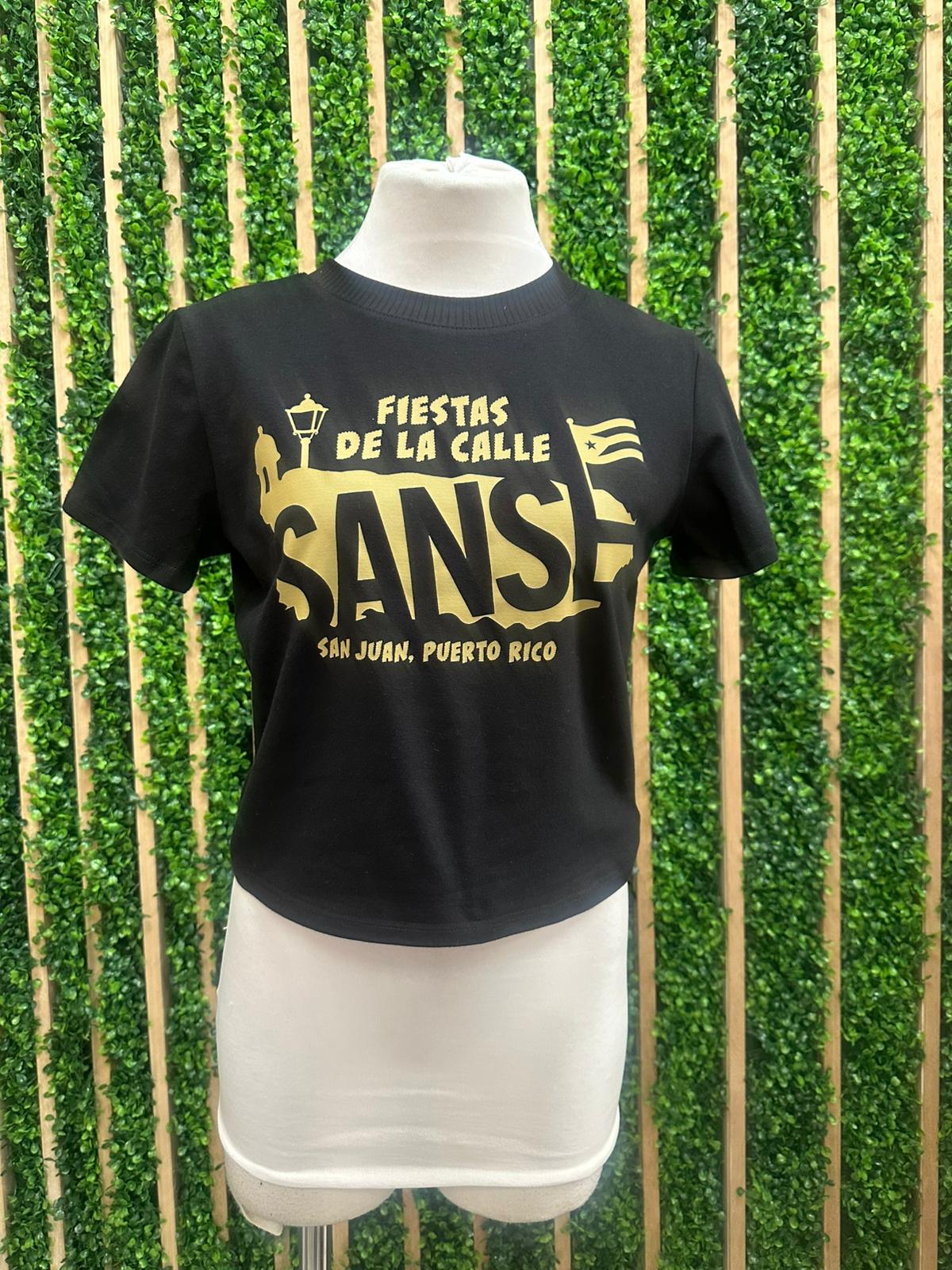 Fiestas Calle San Sebastian Graphic Black Crop Shirt