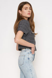 Black & White Tweed Button Front Top with Gold Buttons