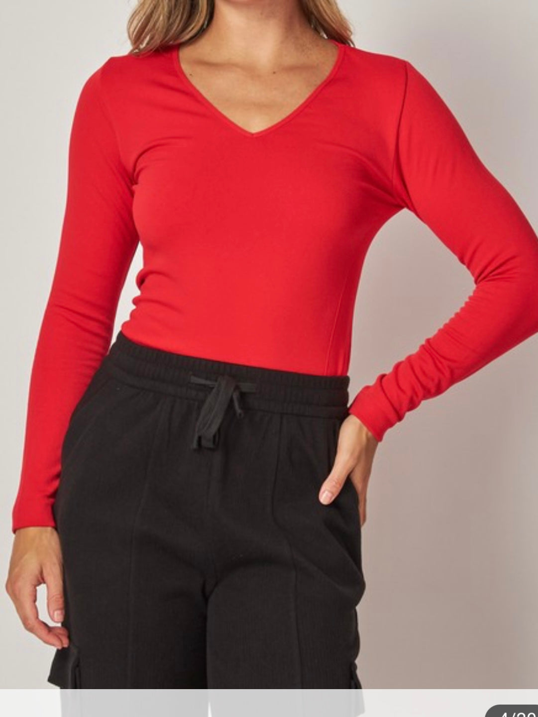 Seamless Fleece Lined V Neck Long Sleeve Top