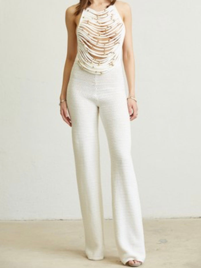 Exquisite Ivory Gold Beaded Rope Top