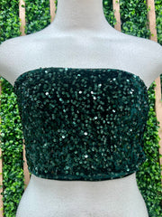 Emerald Sequined Velvet Tube Crop Top