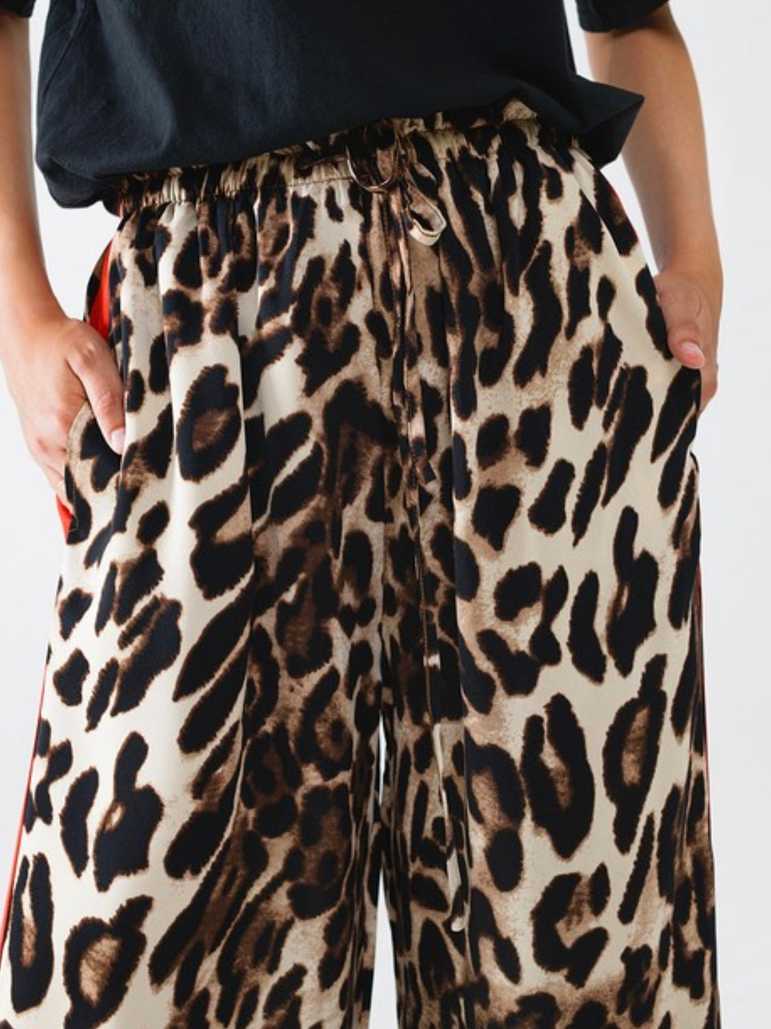 Red Side Stripe Leopard Pant