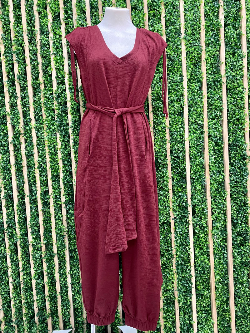 Cap Sleeve Waffle Texture Jumpsuit