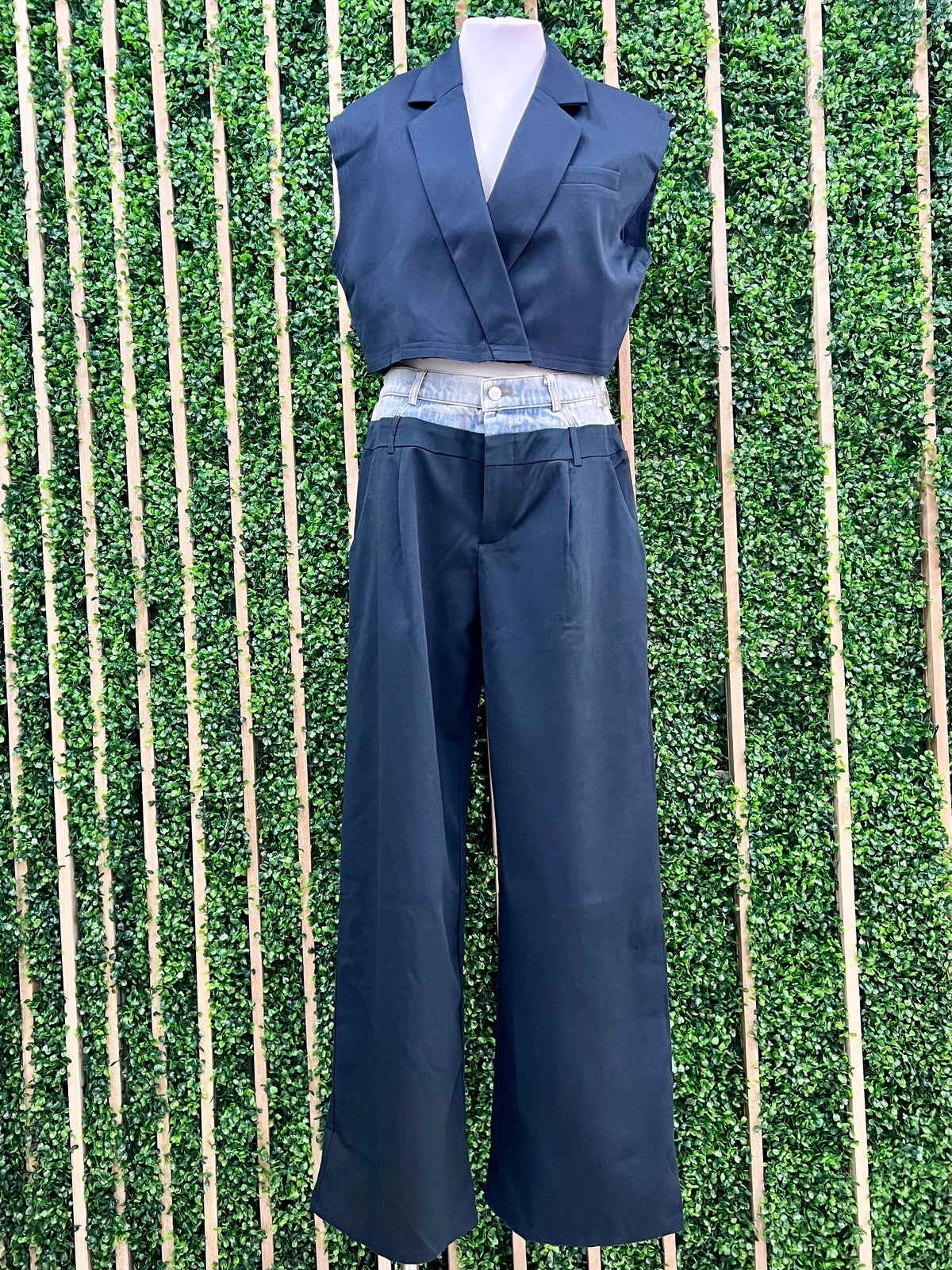 Denim Contrast Wide Leg Palazzo Pant