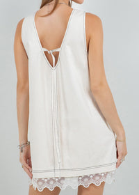 Denim Washed Contrast Lace Insert Shift Dress