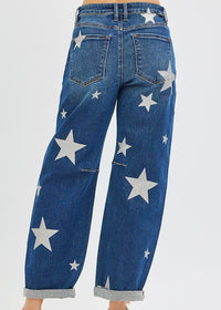Mid Rise Ankle Length Relaxed Barrel Star Printed