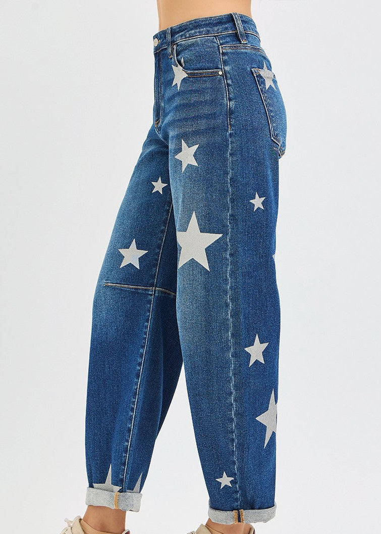 Mid Rise Ankle Length Relaxed Barrel Star Printed