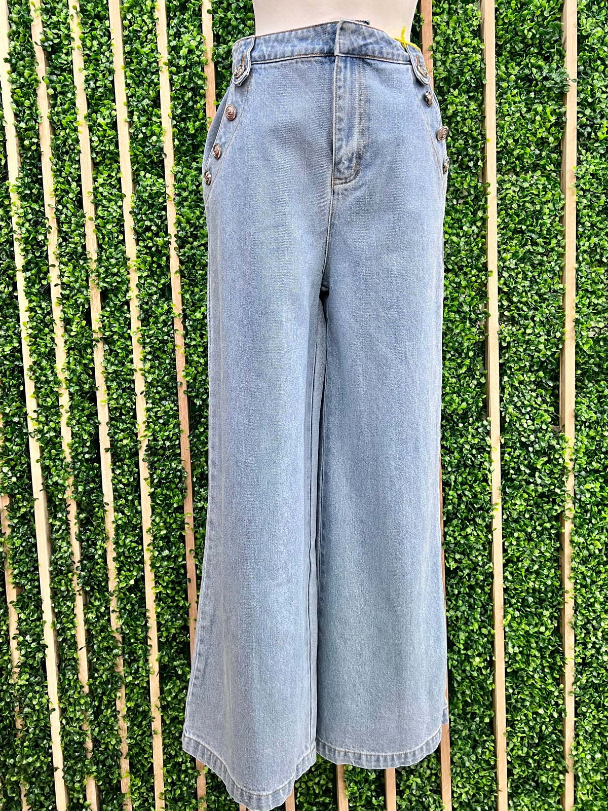 Button Detail Wide LEg Denim Pants