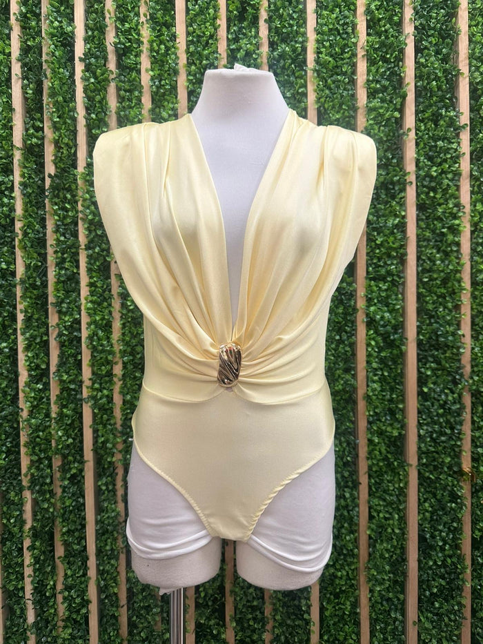 Brooch Detail V Neck Bodysuit