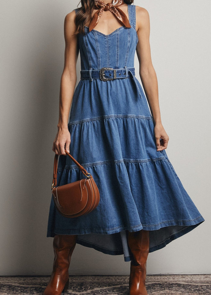 Tiered Denim Hi Lo Maxi Dress