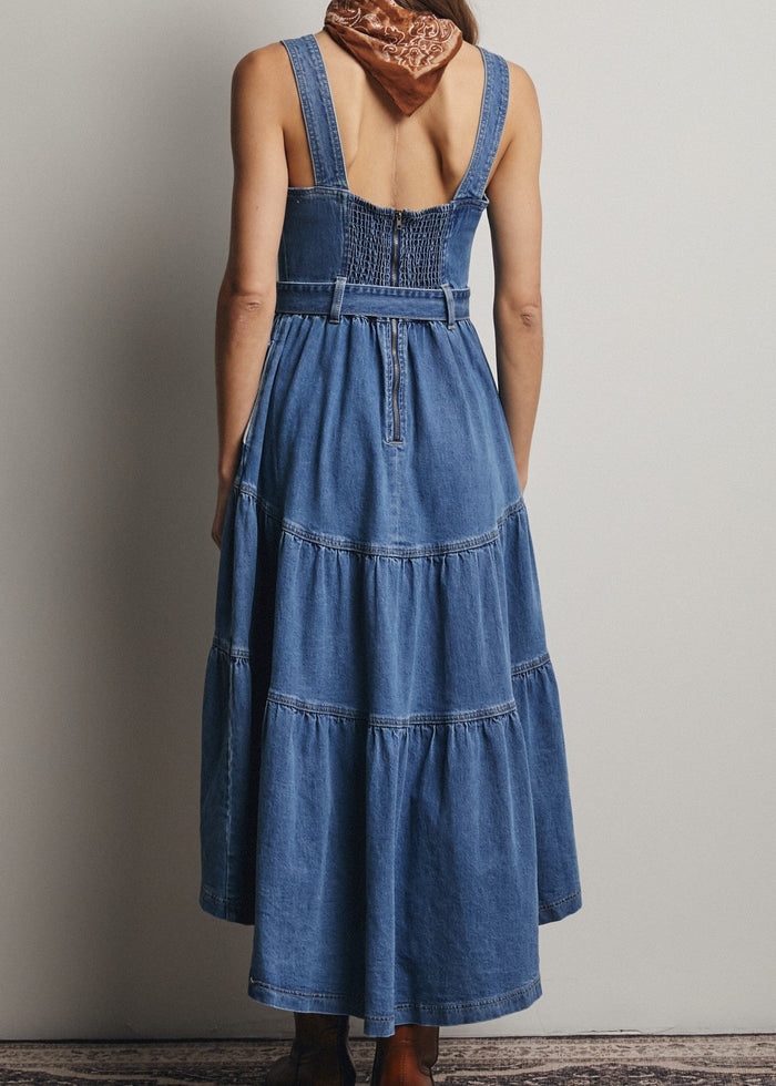 Tiered Denim Hi Lo Maxi Dress