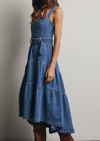 Tiered Denim Hi Lo Maxi Dress