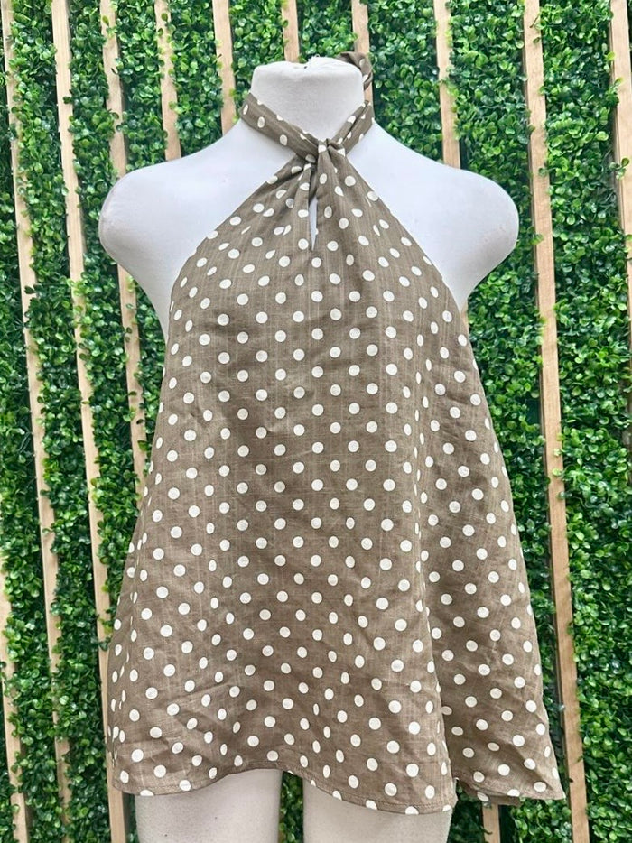 Brown Polka Dot Halter Top