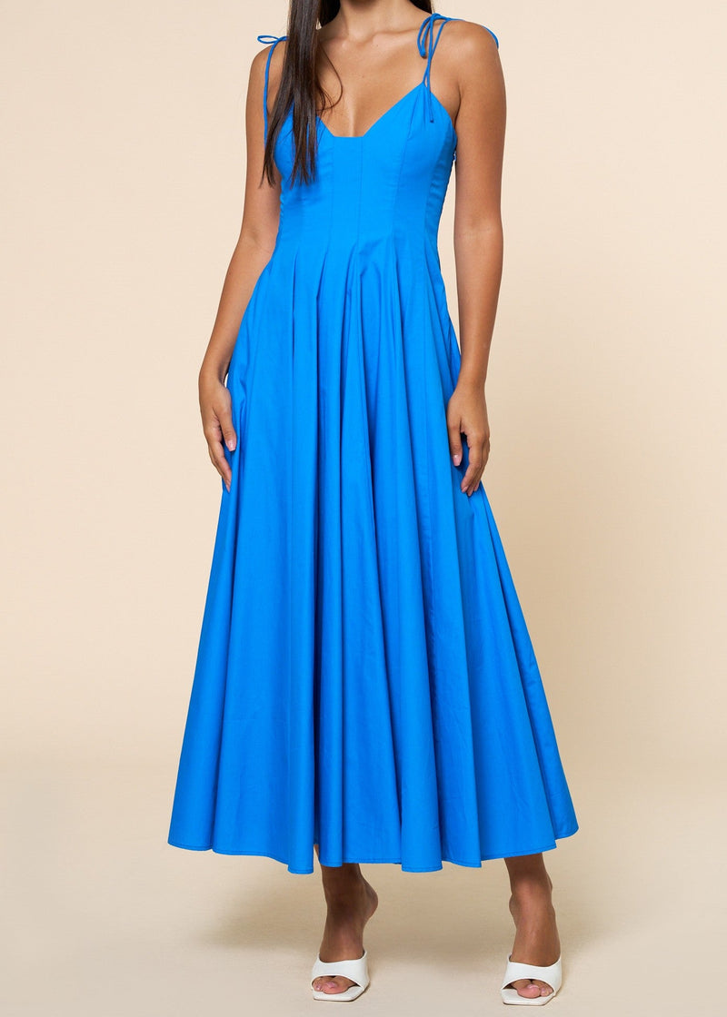Blue Tie Strap Midi Dress