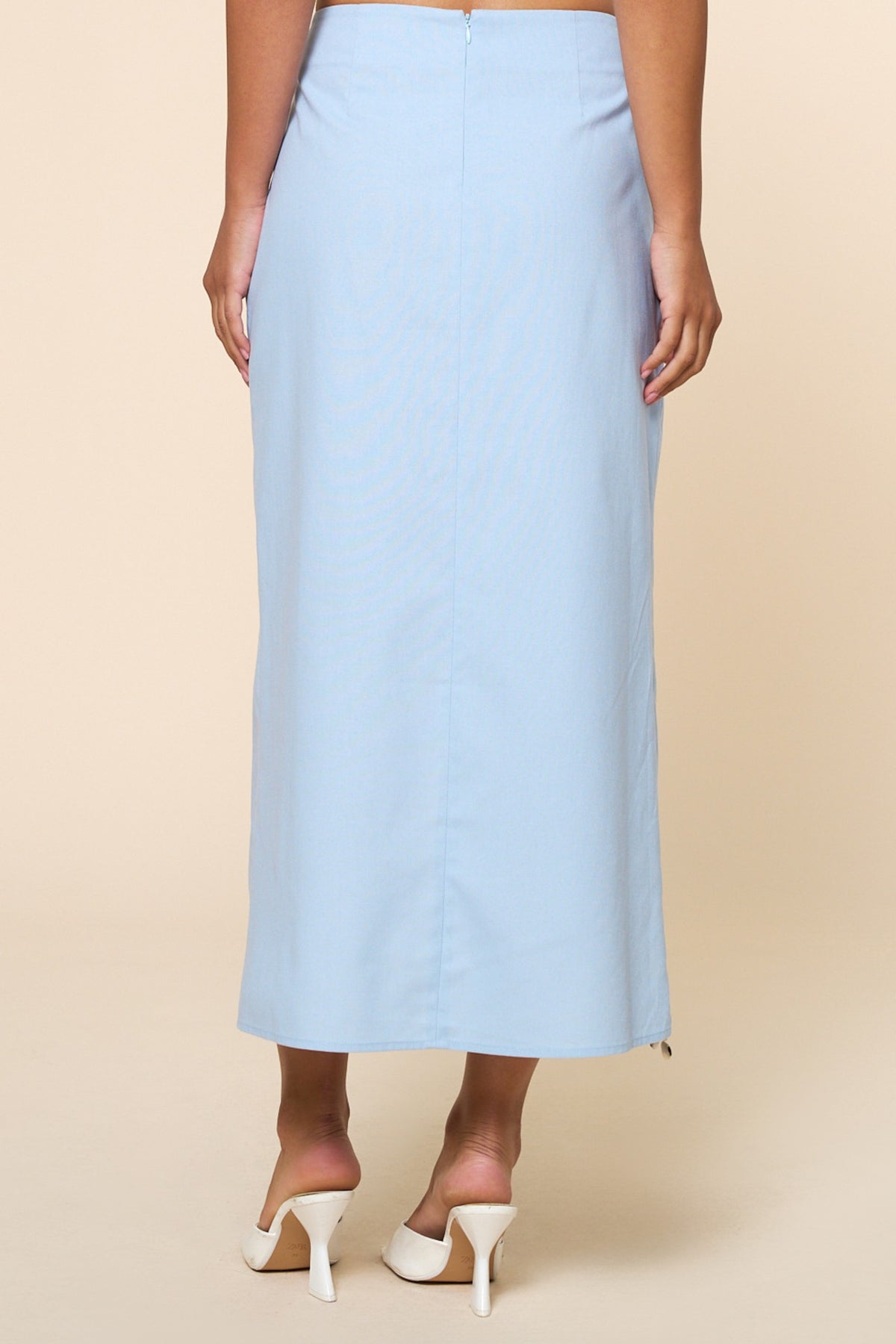 Shell & Beads Trim Warp Midi Skirt