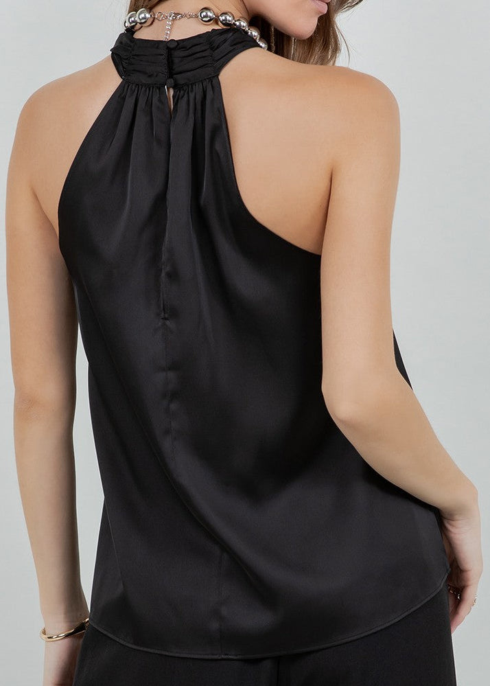 Satin Tank Top With Metallic Silver Beading Accent