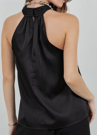 Satin Tank Top With Metallic Silver Beading Accent