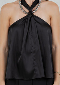 Satin Tank Top With Metallic Silver Beading Accent