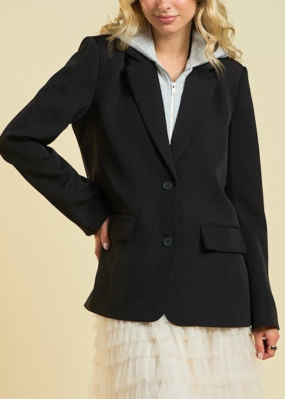 Classic Tailored Blazer With Attached Hoodie
