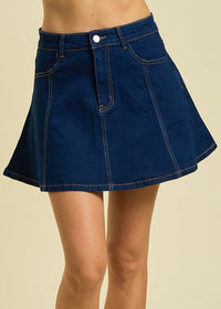 High-waisted A-line Denim Mini Skirt - Dark Wash