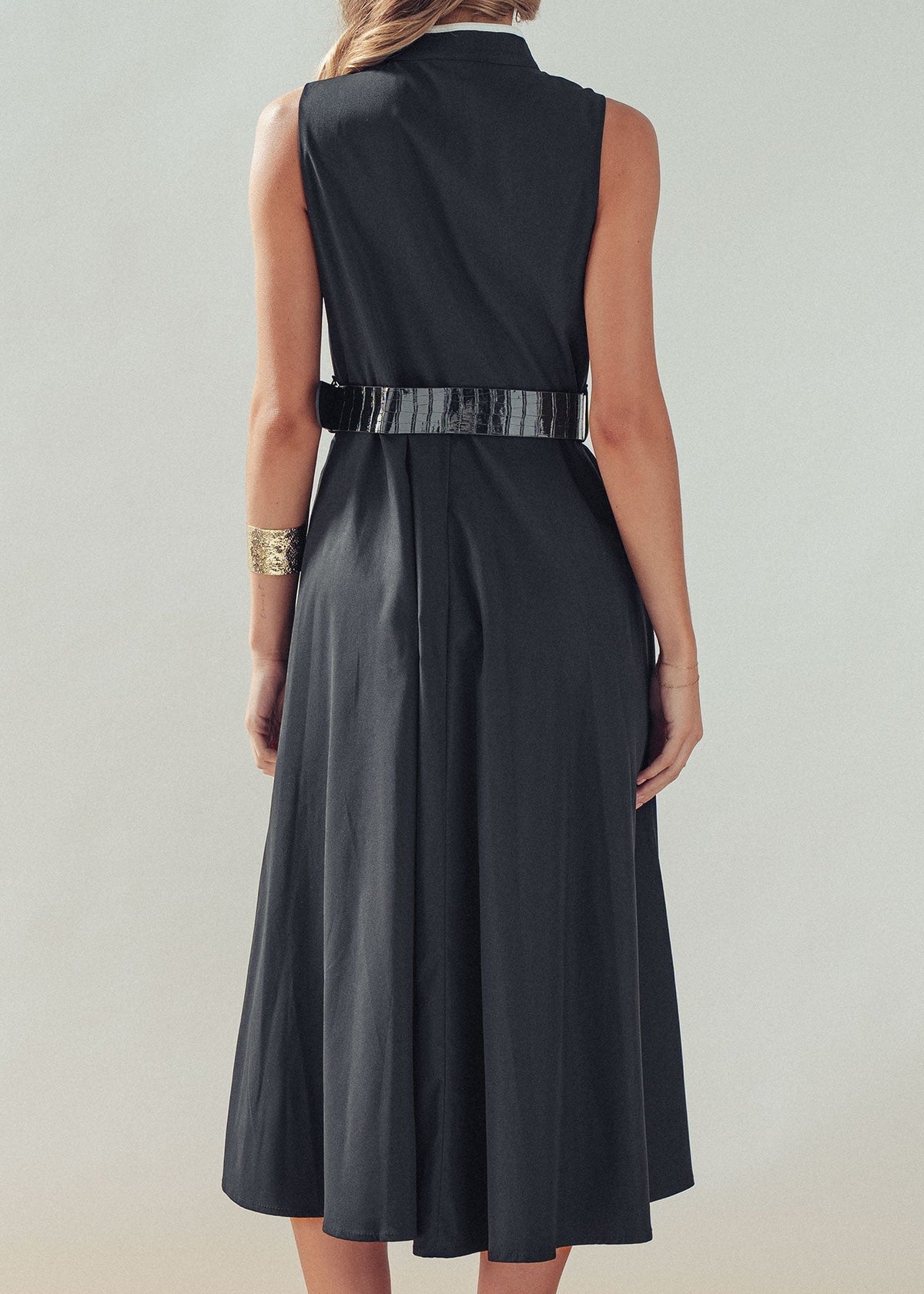Black Contrast Trim Sleeveless Midi Dress