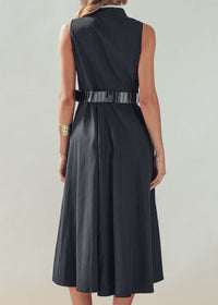 Black Contrast Trim Sleeveless Midi Dress
