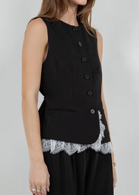 Black Soft Woven Structured Vest With Contrast Bottom Lace
