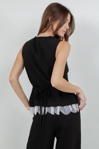 Black Soft Woven Structured Vest With Contrast Bottom Lace