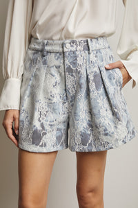 Lace Overlay Denim Shorts