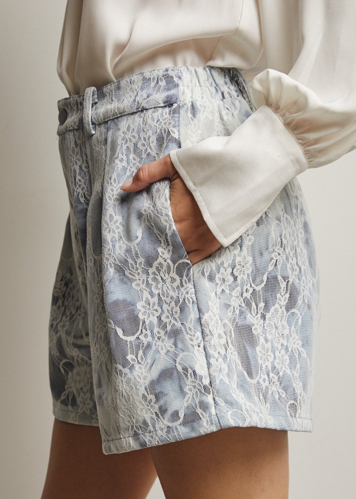 Lace Overlay Denim Shorts