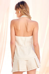Stitch Detail Tailored Halter Button-Front Vest