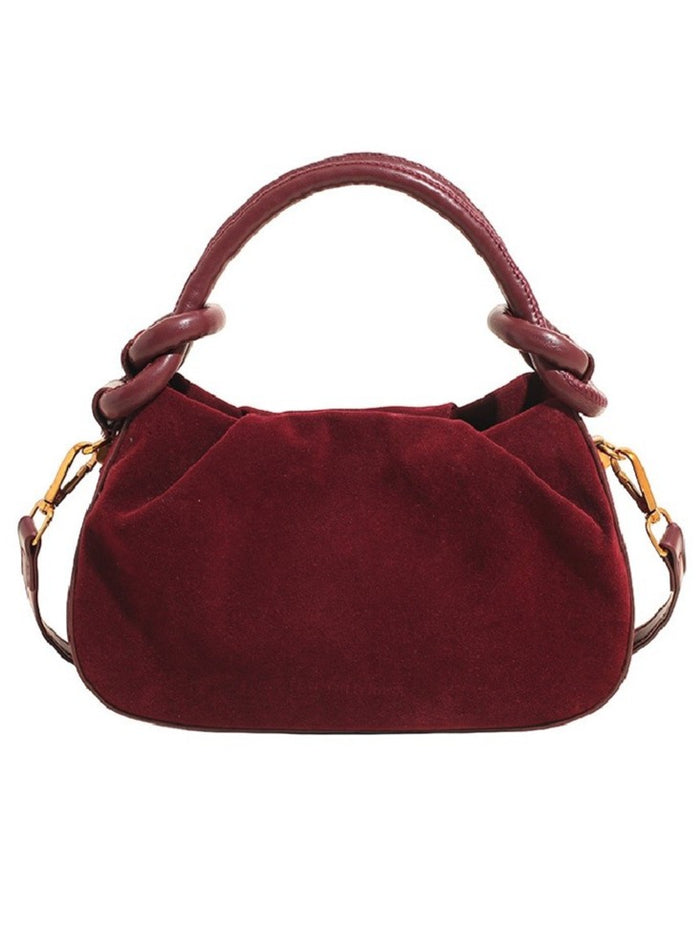 Suede Knot Handle Satchel Bag