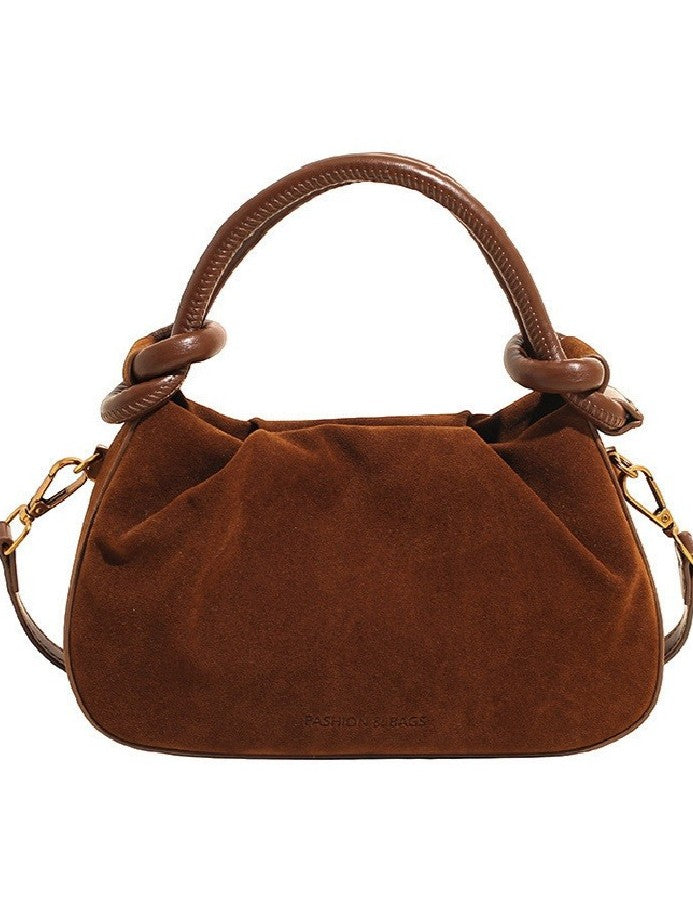 Suede Knot Handle Satchel Bag