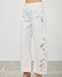 White Bloom Cutout Wide-Leg Barrel Jeans
