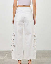 White Bloom Cutout Wide-Leg Barrel Jeans