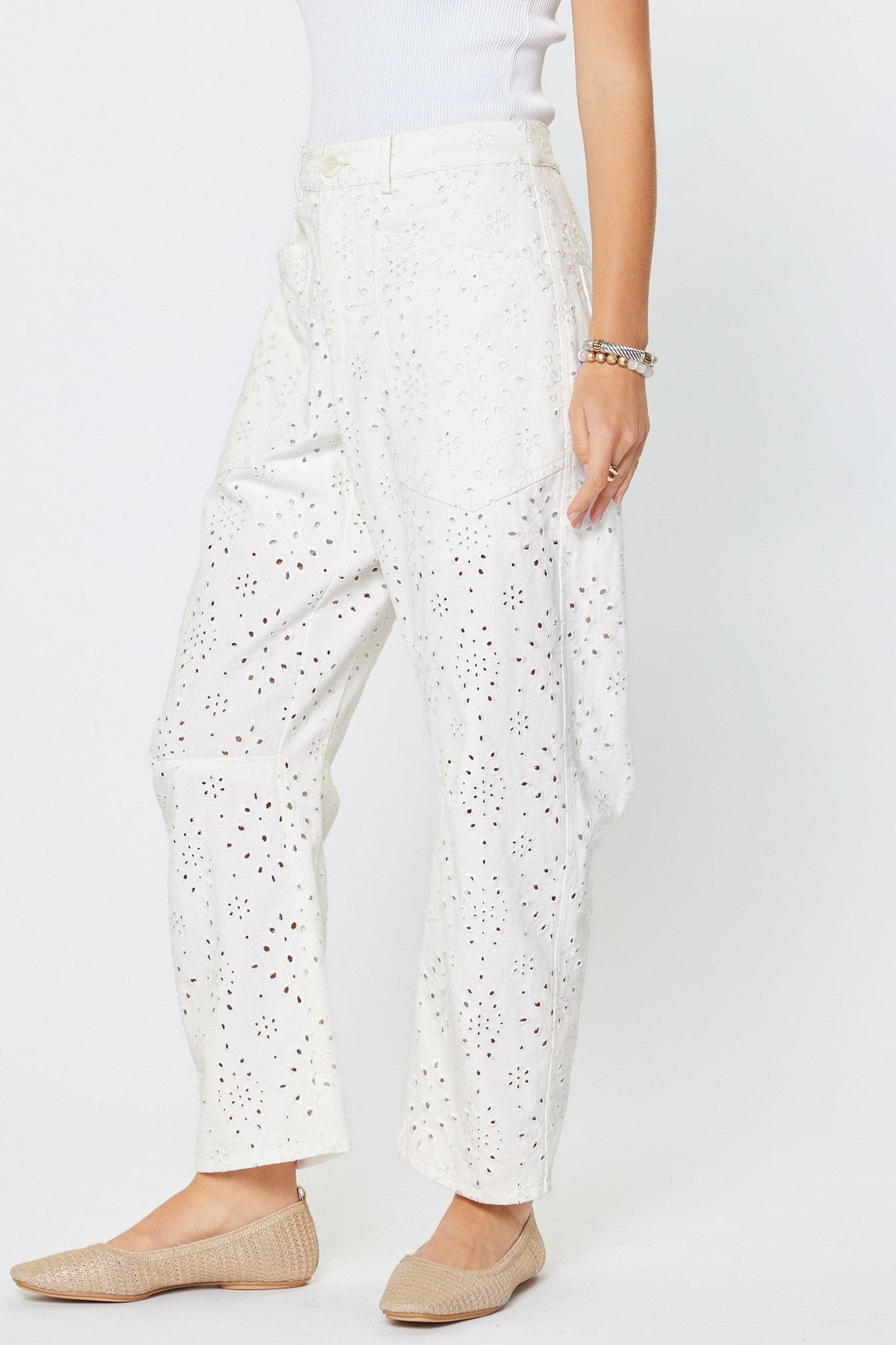 Beautiful Eyelet Barrel Pants